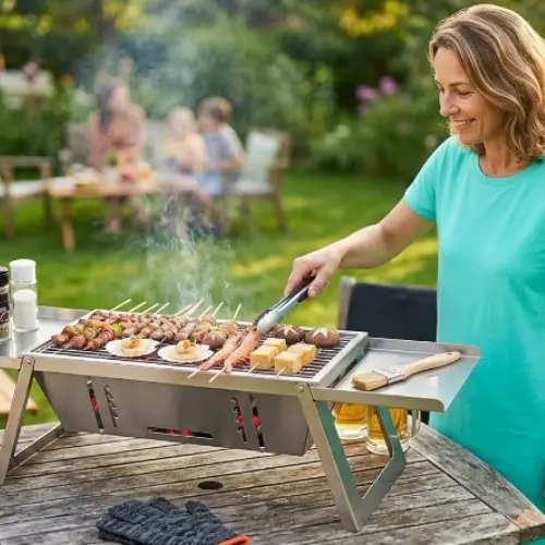 WixbFyn Kleiner Tragbarer Camping Holzkohlegrill