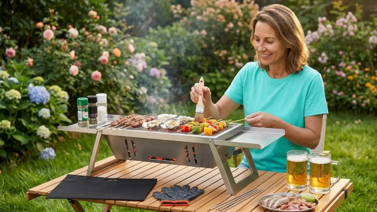 WixbFyn Kleiner Tragbarer Camping Holzkohlegrill